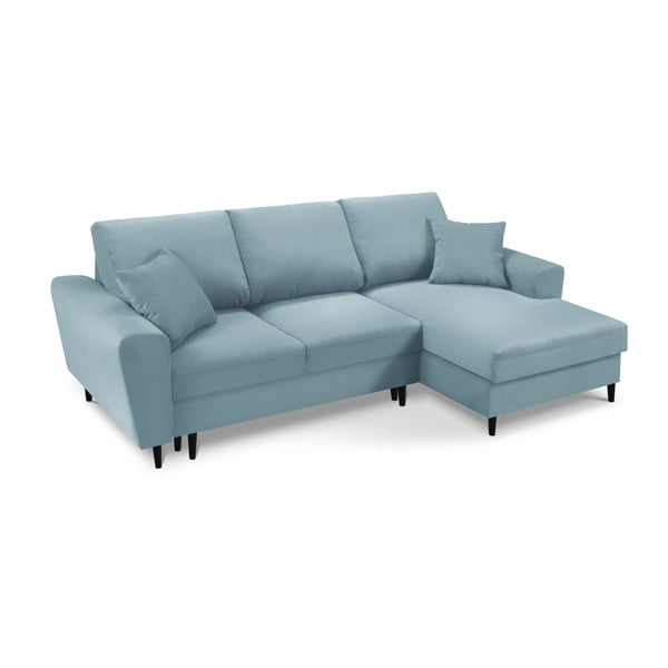 Divano angolare azzurro allungabile e con contenitore (con penisola a destra/con chaise lounge) con rivestimento in velluto a coste Kyoto – Cosmopolitan Design-image-1