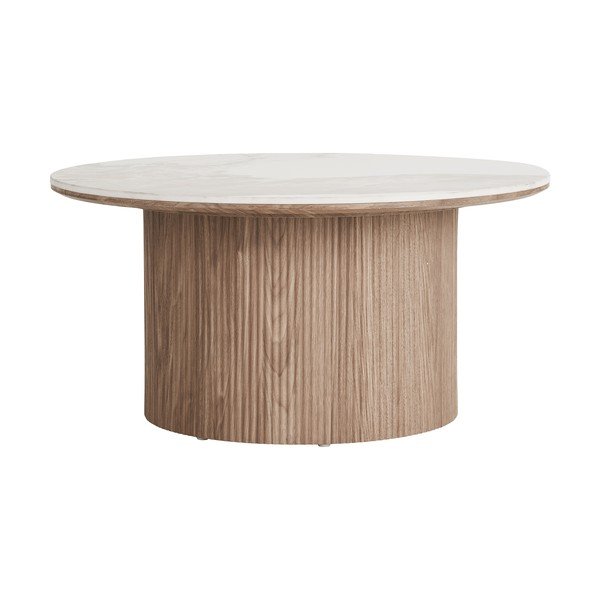 Tavolino da salotto rotondo beige/di colore naturale con piano effetto marmo ø 80 cm Athens – House Nordic-image-4