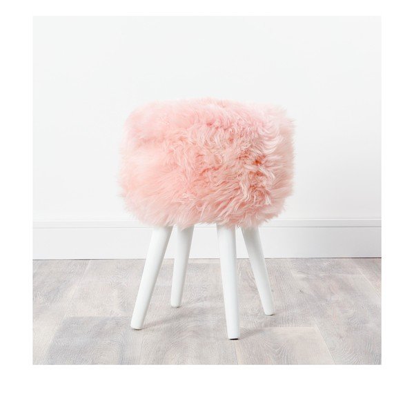 Sedia con seduta in pelle di pecora rosa Bianco, ⌀ 30 cm - Native Natural-image-2