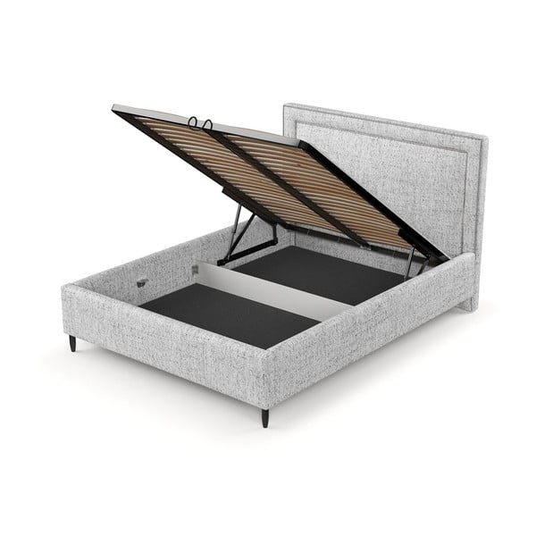 Letto matrimoniale imbottito grigio chiaro con spazio contenitivo e rete 140x200 cm Baleine - Maison de Rêve-image-4