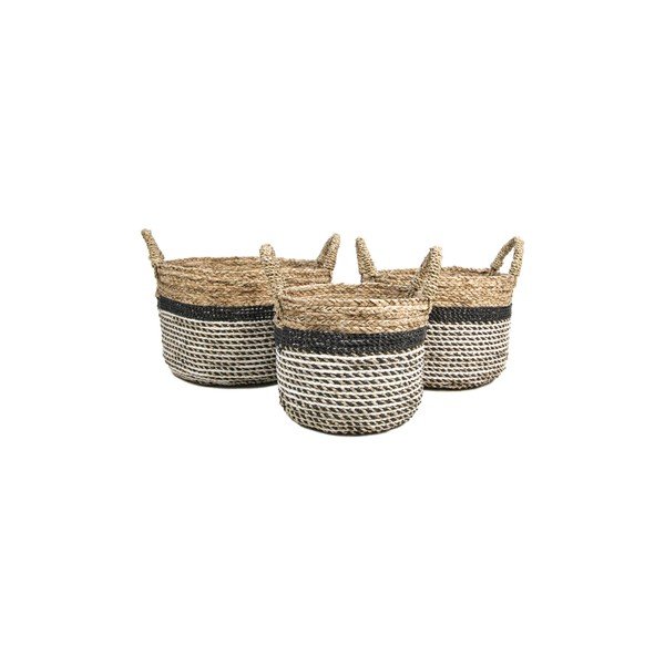 Set di 3 cestini portaoggetti Raffia Natural Gris - HSM collection