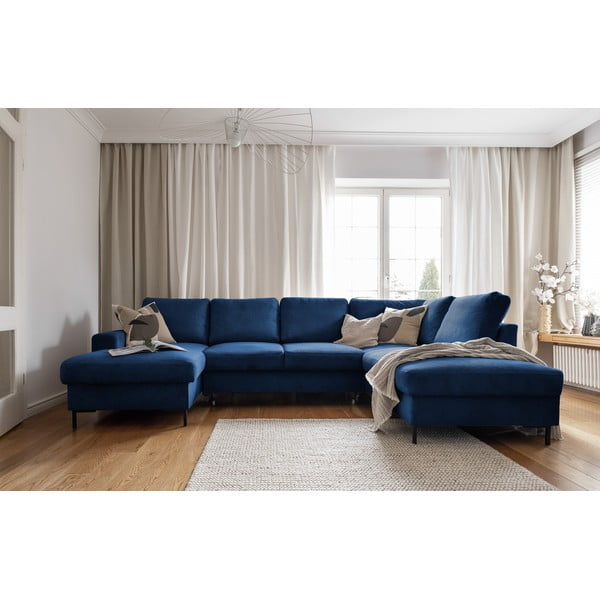 Divano letto angolare in velluto a coste blu scuro (angolo destro) Lofty Lilly - Miuform-image-4