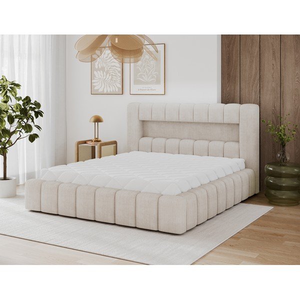 Letto matrimoniale imbottito beige con contenitore con rete inclusa 140x200 cm Lamica – ELTAP-image-4