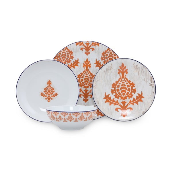 Set di 24 pezzi di stoviglie in porcellana bianca e arancione Ornamenti - Kütahya Porselen