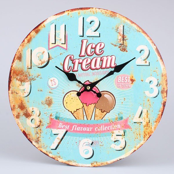 Dřevěné hodiny Retro Ice Cream, 34x34 cm