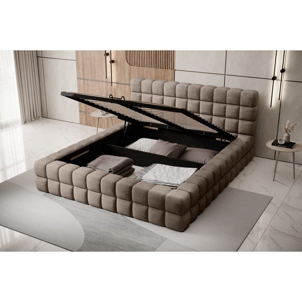 Letto matrimoniale imbottito grigio con contenitore e rete inclusi 180x200 cm Dizzle – ELTAP-image-2