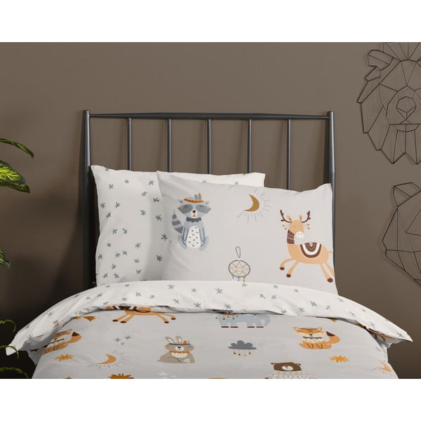 Set copripiumino e federa da bambini greige in cotone per letto singolo 140x200 cm Woody – Good Morning-image-2