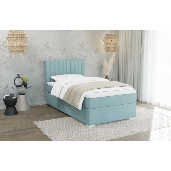 Letto singolo imbottito con contenitore azzurro con materasso e topper inclusi 90x200 cm Bunny – Ropez-image-1