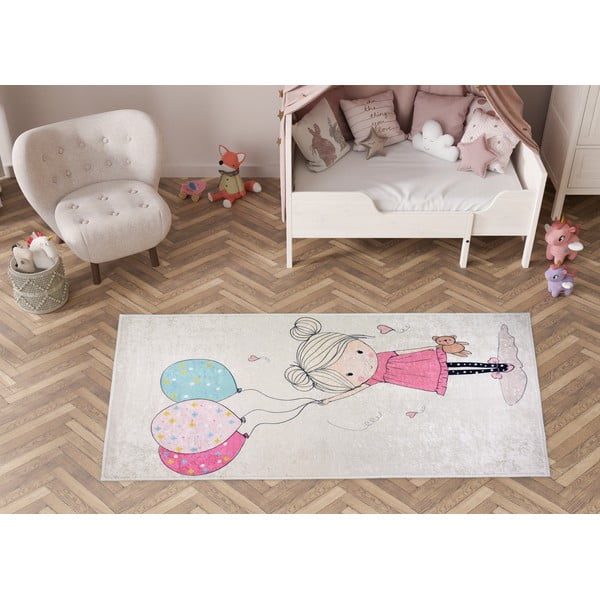Tappeto per bambini rosa e avorio lavabile 80x120 cm Girl & Baloons – Vitaus-image-1