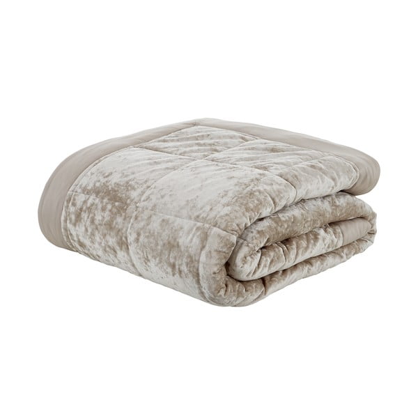 Copriletto trapuntato in velluto beige per letto matrimoniale 220x220 cm Crushed - Catherine Lansfield-image-2