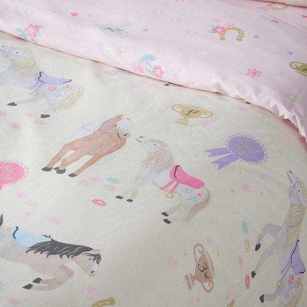 Set copripiumino e federa da bambini rosa/color crema per letto singolo 135x200 cm Happy Horses – Catherine Lansfield-image-4