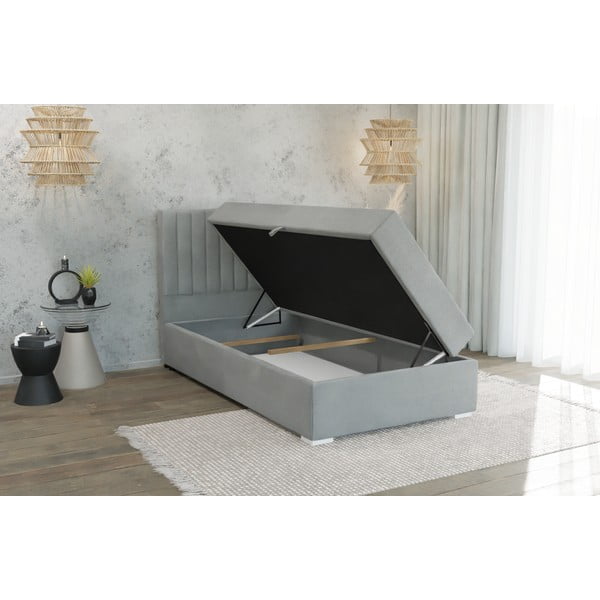 Letto singolo imbottito con contenitore grigio chiaro con materasso e topper inclusi 80x200 cm Bunny – Ropez-image-3
