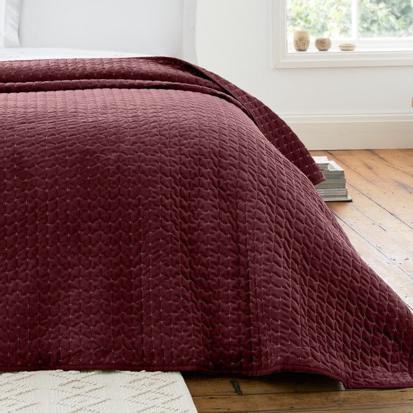 Copriletto burgundy in velluto con rivestimento trapuntato 240x260 cm Attica Velvet – Bianca-image-1