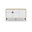 Cassettiera bassa in rovere decorata in bianco e naturale 140x79 cm Nola - Marckeric