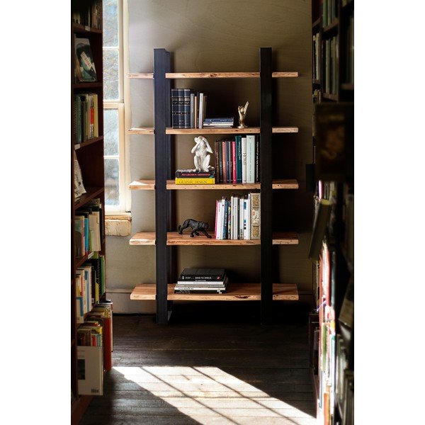 Scaffale nero/di colore naturale in acacia massiccia 110x180x40 cm Artur – Bizzotto-image-1