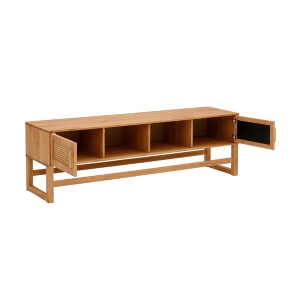 Tavolo TV in legno di pino con ante in rattan Jolene - Støraa-image-2