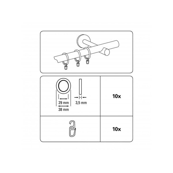 Anelli per tende in metallo con gancio in set da 10 Elba - Gardinia-image-1