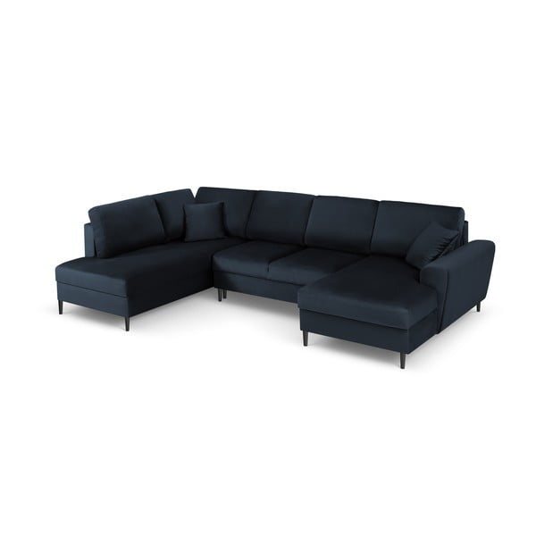 Divano angolare blu scuro allungabile e con contenitore (con penisola a sinistra/a U) con rivestimento in velluto Kyoto – Cosmopolitan Design-image-1