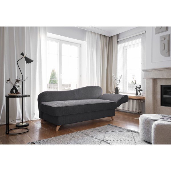 Chaise longue grigia (con penisola a destra) con rivestimento in velluto a coste Chic Charlotte – Miuform-image-3
