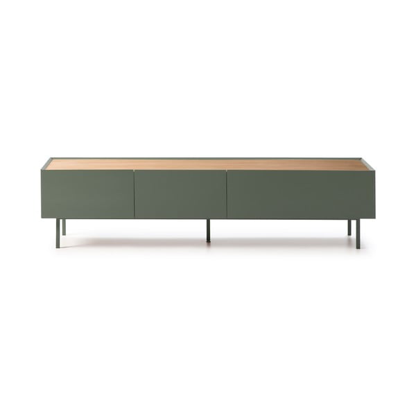 Tavolo TV in legno di rovere di colore verde-naturale 180x45 cm Arista - Teulat