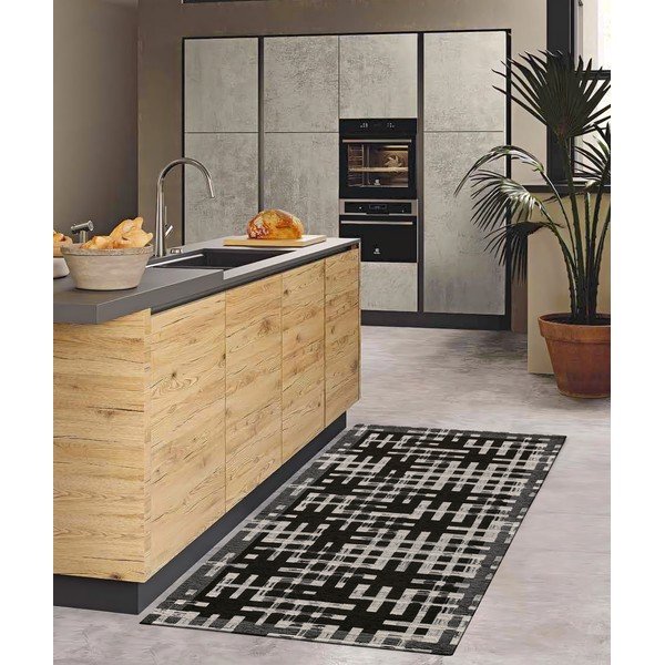 Runner nero lavabile 55x115 cm Dama Nero - Floorita-image-1