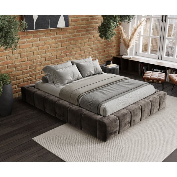 Letto matrimoniale imbottito marrone con spazio contenitivo e rete 180x200 cm Aruba L - Maison de Rêve-image-1