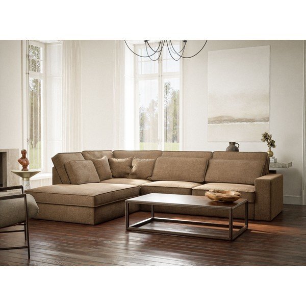 Divano angolare marrone chiaro (con penisola a sinistra/a L) con rivestimento in ciniglia Kirou – Maison de Rêve-image-1