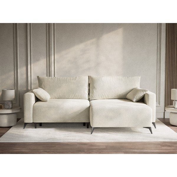 Divano angolare color crema allungabile/con contenitore (con penisola a destra/con chaise lounge) con rivestimento in ciniglia Leon – Maison de Rêve-image-1