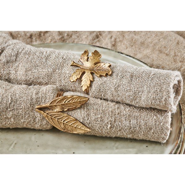 Set di 4 fermatovaglioli in ottone dorato Leaf - Nkuku-image-2