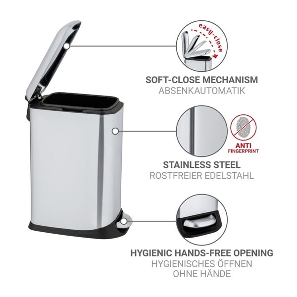 Cestino per la spazzatura color argento opaco in acciaio inox con pedale 12 l Design – Wenko-image-4