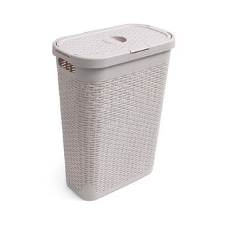 Addis Cesto Portabiancheria In Finto Rattan, 50 Litri, Colore Crema, Con Coperchio E Maniglia