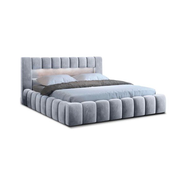 Letto matrimoniale imbottito grigio chiaro con contenitore con rete inclusa 180x200 cm Lamica – ELTAP