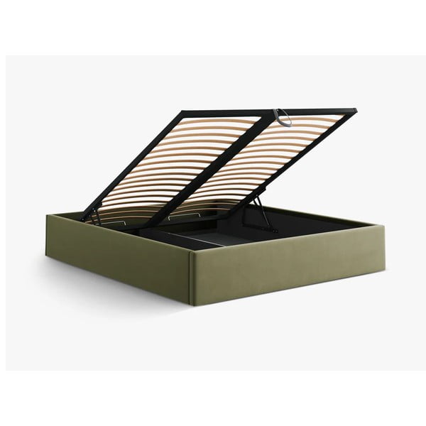 Letto matrimoniale imbottito verde con contenitore/senza testiera con rete inclusa 180x200 cm Susan – Micadoni -image-3