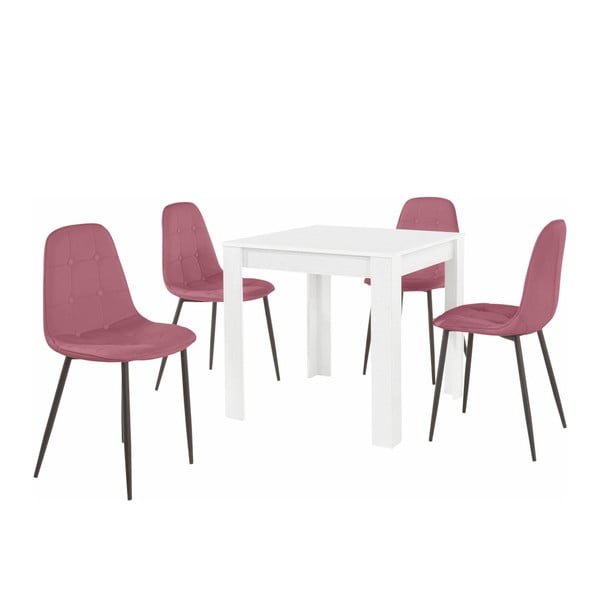 Set di tavolo da pranzo bianco e 4 sedie da pranzo rosa Lori Lamar Duro - Støraa