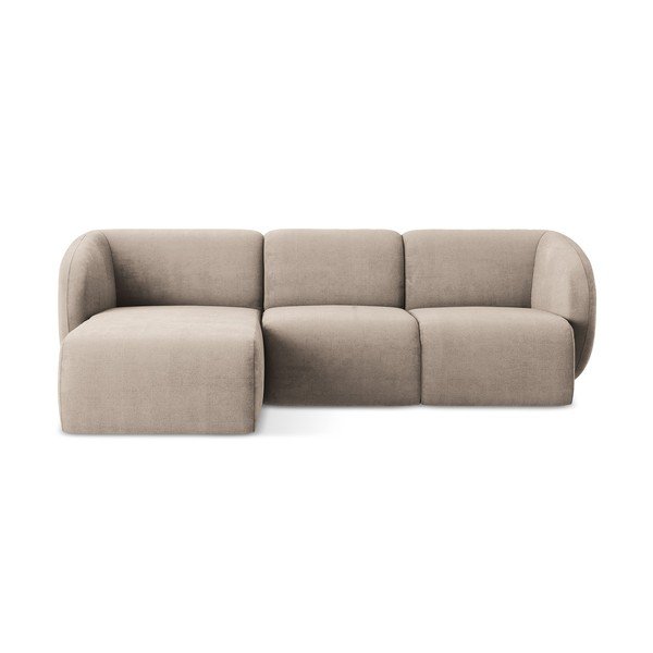 Divano angolare marrone chiaro (con penisola a sinistra/con chaise lounge) con rivestimento in ciniglia Lani – Makamii