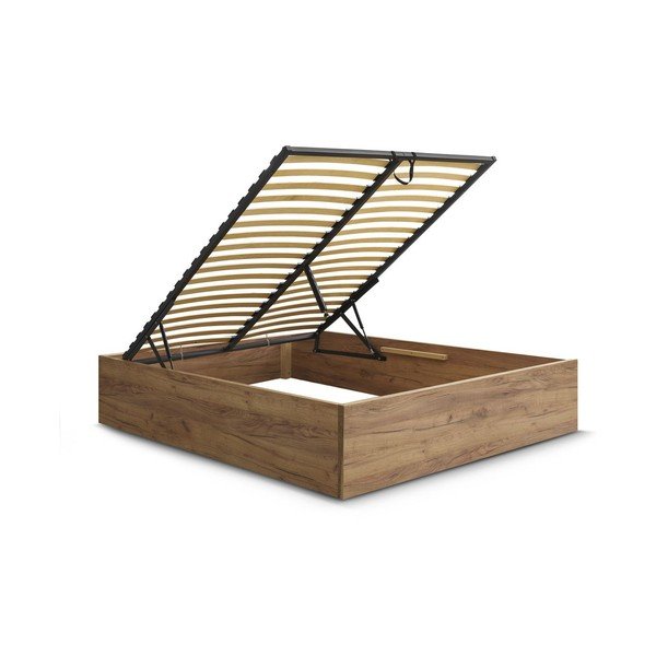 Letto matrimoniale marrone con effetto betulla in truciolato con contenitore/senza testiera con rete inclusa 140x190 cm Mara – Bobochic Paris-image-2