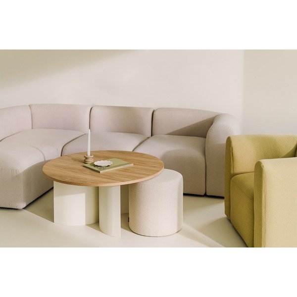 Tavolino da salotto rotondo color crema/di colore naturale con piano effetto frassino ø 95 cm Gavo – noo.ma-image-4