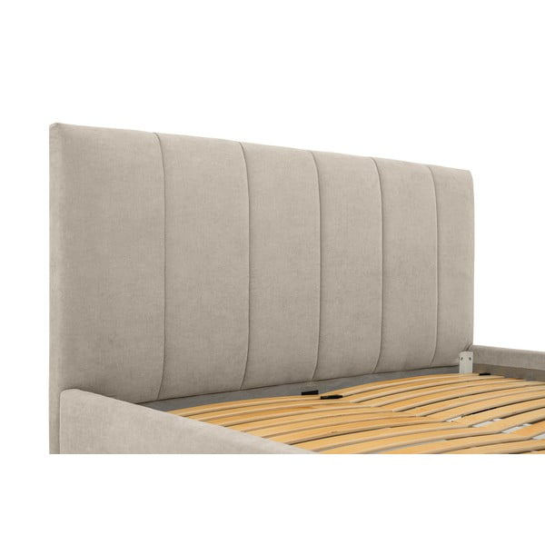 Letto matrimoniale imbottito beige con doghe in legno 160x200 cm Zee - Scandic-image-4