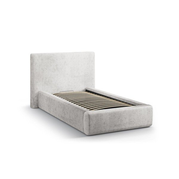 Letto singolo imbottito grigio chiaro con contenitore con rete inclusa 90x200 cm Amy – Micadoni -image-2
