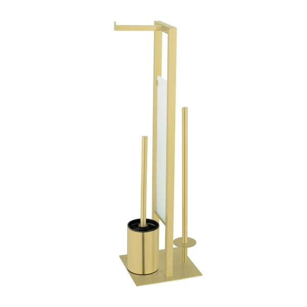 Porta carta igienica con spazzola in acciaio inox in oro Rivalta - Wenko-image-4