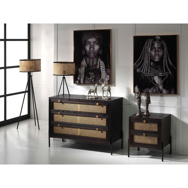 Cassettiera bassa in legno di abete in colore nero-naturale 100x78 cm Kenia - Burkina-image-2