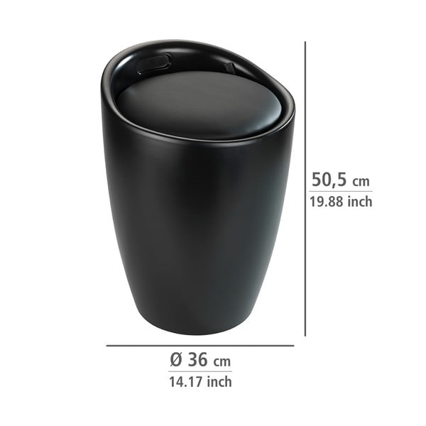 Sgabello da bagno nero con cesto portabiancheria estraibile Candy - Wenko-image-2