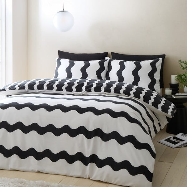 Set copripiumino e federa bianco e nero per letto singolo 135x200 cm Waves – Sassy B-image-1