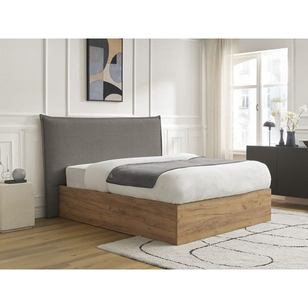 Letto matrimoniale imbottito/in truciolato grigio/grigio tortora imbottito con contenitore con rete inclusa 180x200 cm Charlie – Bobochic Paris-image-2