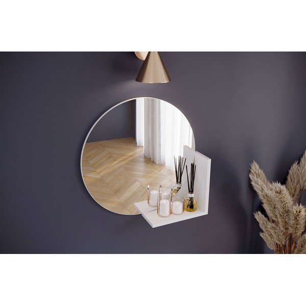 Specchio a parete con mensola bianca , ø 60 cm Lucija - Skandica-image-1