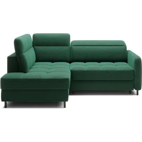 Divano angolare verde allungabile/con contenitore (con penisola a sinistra/a L) e rivestimento in velluto Barea – ELTAP