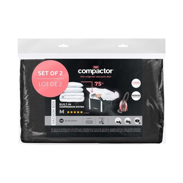 Set di organizer per vestiti sottovuoto/rinforzati in tessuto 2 pz 42x25x25 cm Black Edition – Compactor-image-4