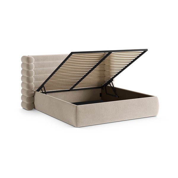 Letto matrimoniale imbottito beige con contenitore con rete inclusa 200x200 cm Mount – Micadoni -image-2