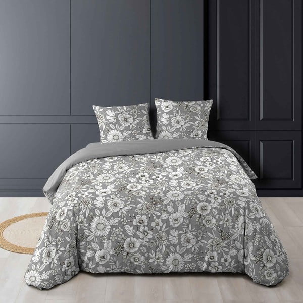 Biancheria da letto matrimoniale in cotone esteso bianco e grigio 240x220 cm Milady - douceur d'intérieur