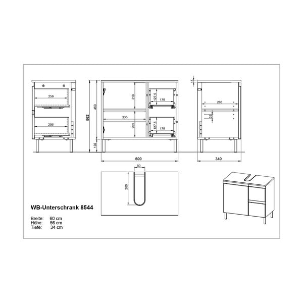 Mobile bianco sotto il lavabo 60x56 cm Salinas - Germania-image-4